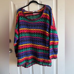 Vintage International Sports Multicolor Striped Crochet Sweater 28” PTP 30” L
